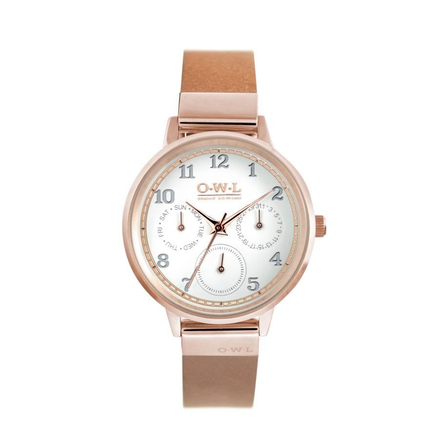 HELMSLEY ROSE GOLD CASE WITH SHELL WHITE DIAL & LEATHER STRAP - OWL watches