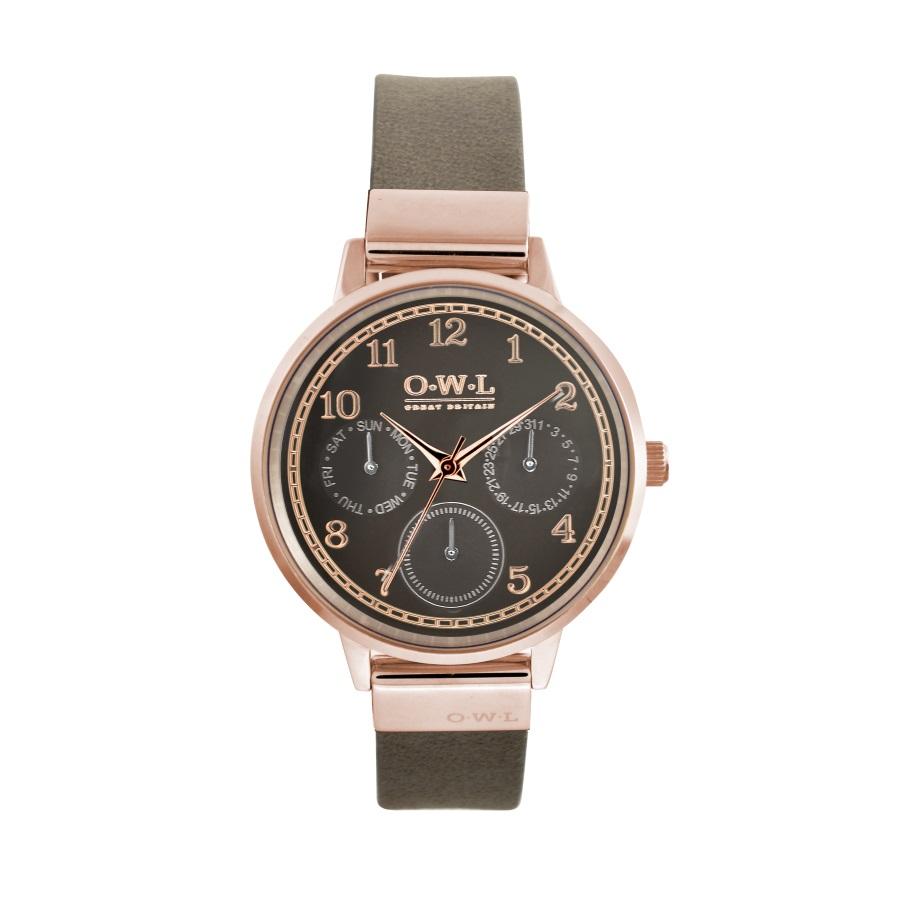 HELMSLEY ROSE GOLD CASE WITH WARM GREY DIAL & LEATHER STRAP - OWL watches