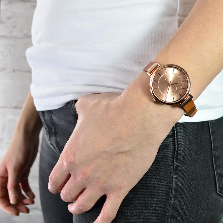 MAYFAIR METALLIC ROSE GOLD LEATHER WATCH - OWL watches